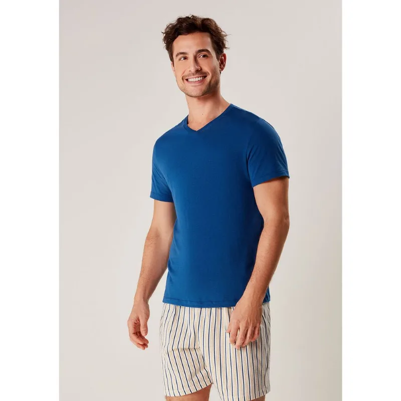 Pijama Curto Masculino Estampado - Azul P