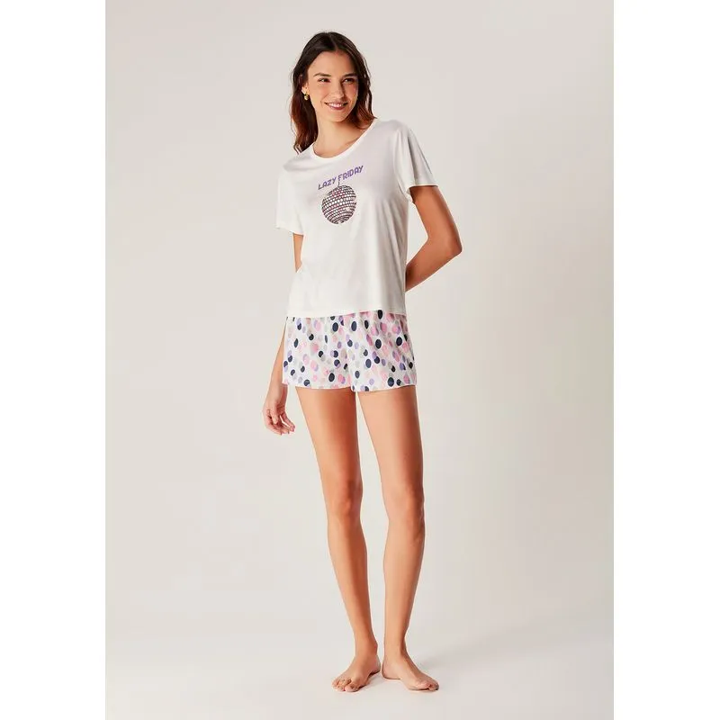 Pijama Curto Feminino Decote Redondo - Branco XG