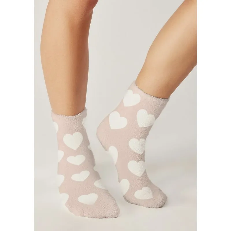 Meia Infantil Unissex Cano Médio Peluciada Com Estampa - Off white M