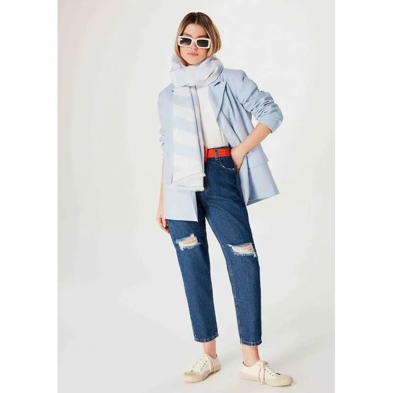 Cachecol Feminino Estampado Em Tricô - Azul UNI