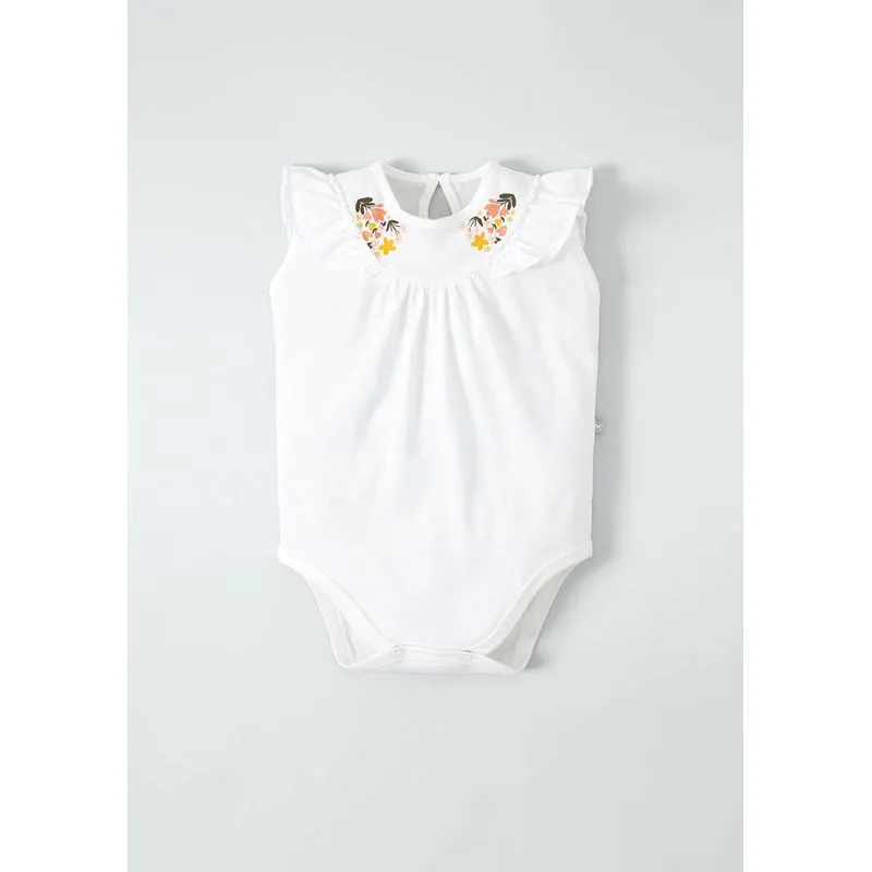 Body Bebê Menina Com Estampa E Babados - Off white 09M