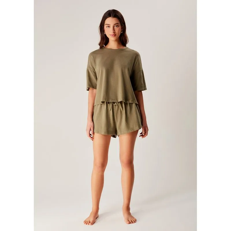 Pijama Feminino Básico Curto Em Malha de Algodão - Verde XG