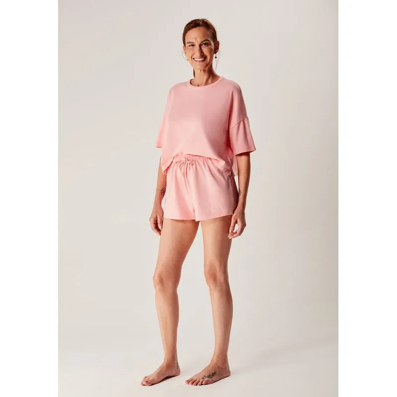 Pijama Feminino Básico Curto Em Malha de Algodão - Rosa M