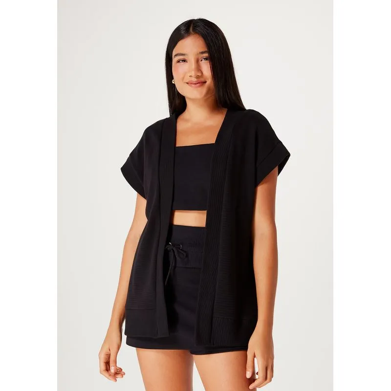 Colete Básico Feminino Oversized Canelado - Preto G