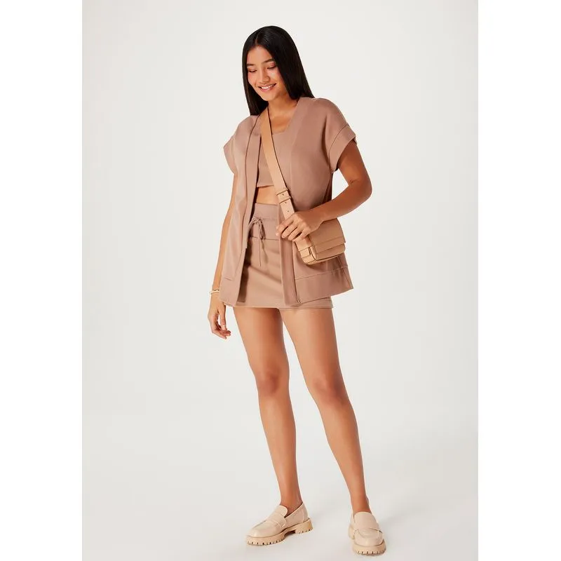 Colete Básico Feminino Oversized Canelado - Marrom M