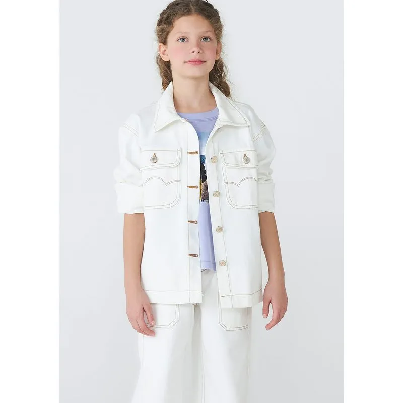 Jaqueta Infantil Menina Alongada Em Sarja - Off white 008