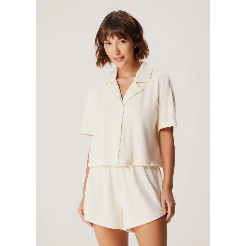 Pijama Feminino Curto Em Plush - Off white M