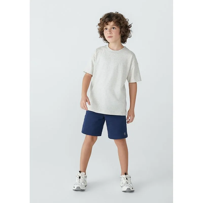 Camiseta Básica Infantil Menino Oversized Com Linho - Bege 012