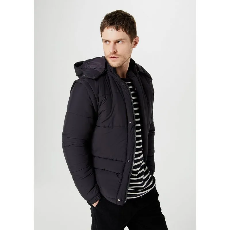 Jaqueta Puffer Masculina Com Manga Removível - Preto G