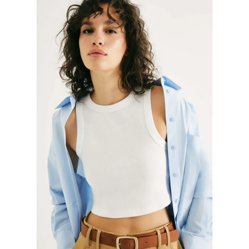 Regata Feminina Cropped Decote Halter Neck Em Ribana Canelada - Off white XXG