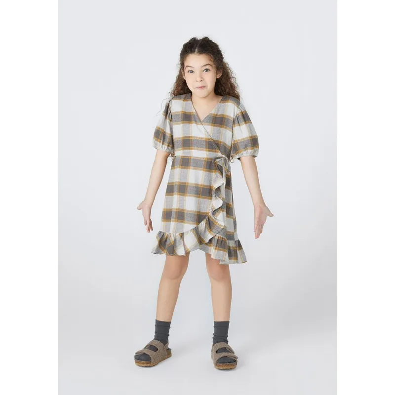 Vestido Curto Infantil Evasê Em Xadrez - Cinza 006