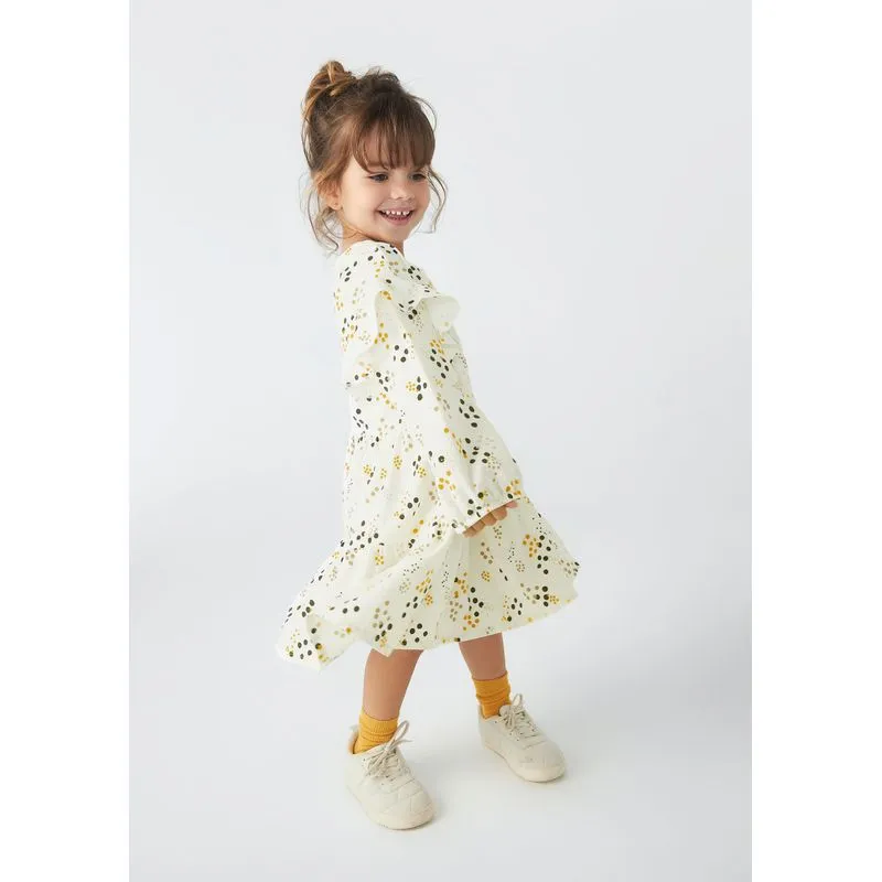 Vestido Midi Infantil Toddler Manga Longa Estampado - Off white 001