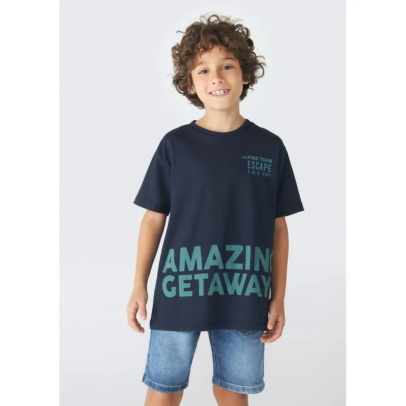 Camiseta Infantil Menino Comfort Estampada - Azul 008