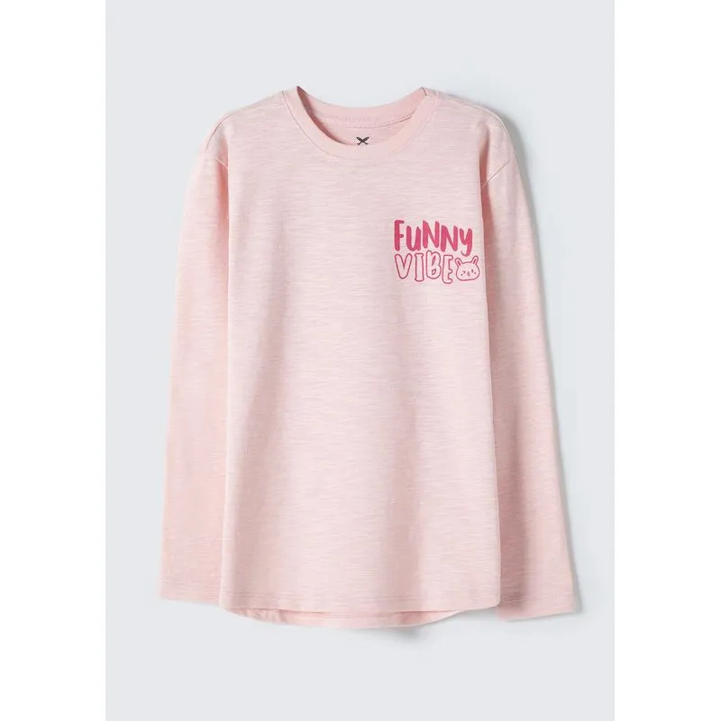 Blusa Infantil Menina Manga Longa Com Estampa - Rosa 010