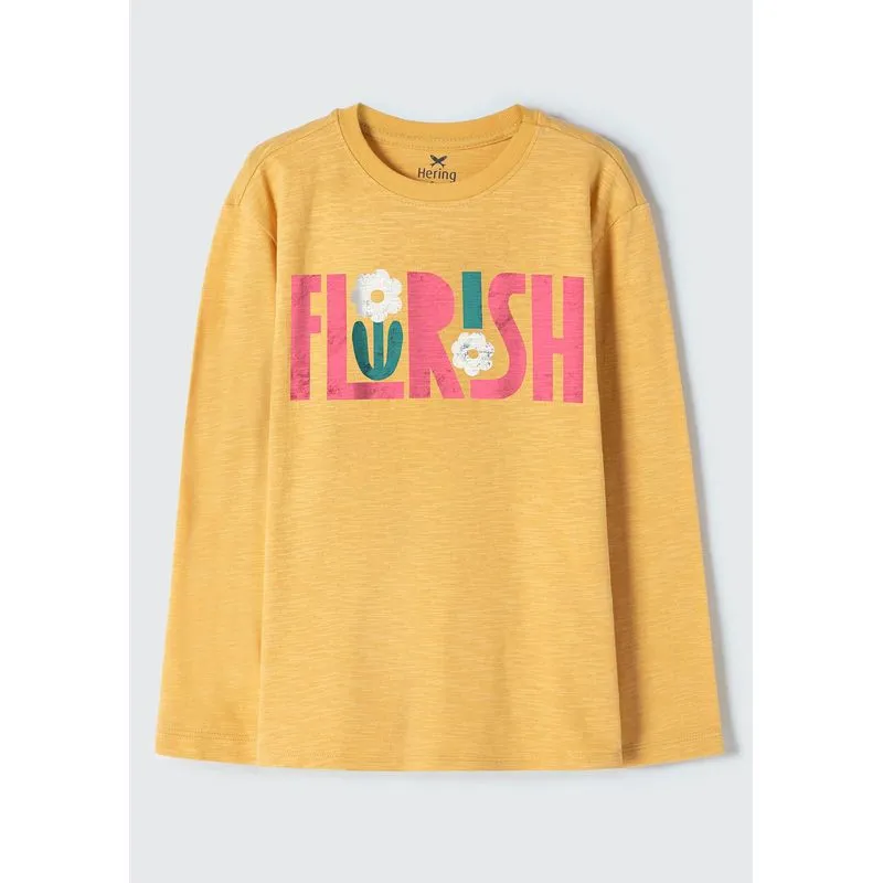 Blusa Infantil Menina Manga Longa Com Estampa - Amarelo 002