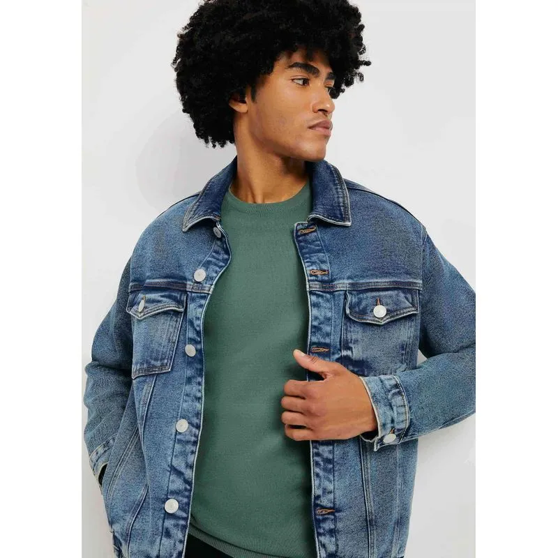 Jaqueta Jeans Básica Masculina Trucker - Azul G