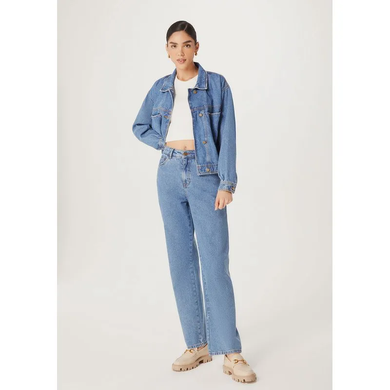 Calça Jeans Feminina Wide Leg Cintura Média - Azul 040