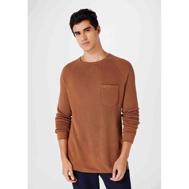 Suéter Masculino Em Tricô Com Bolso - Marrom G