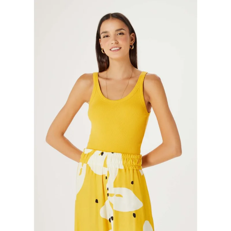 Regata Básica Feminina Slim Rib - Amarelo EXG
