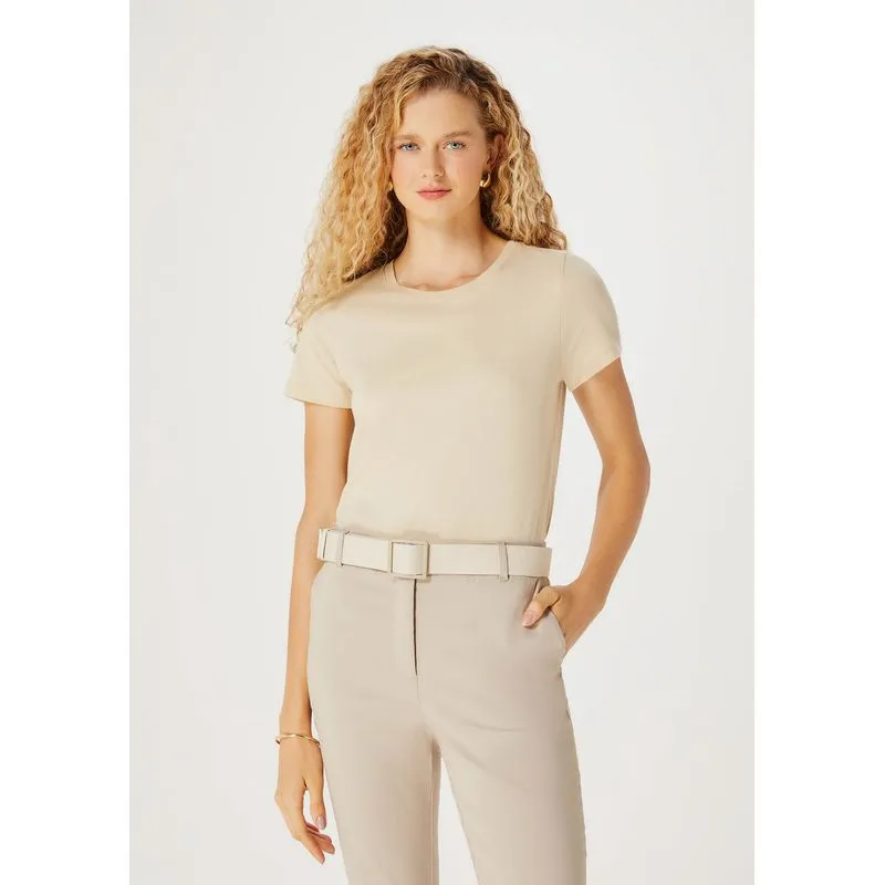 Camiseta Básica Feminina Slim World - Bege EXG
