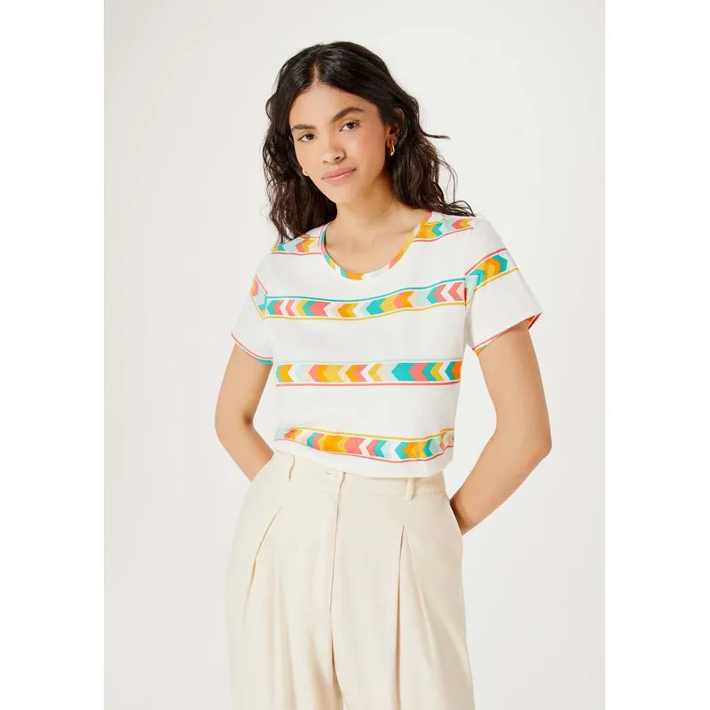 Blusa Feminina Manga Curta Estampada - Off white G