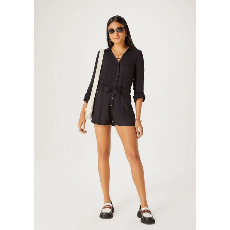 Shorts Básico Feminino Cintura Média Em Viscose - Preto EXG