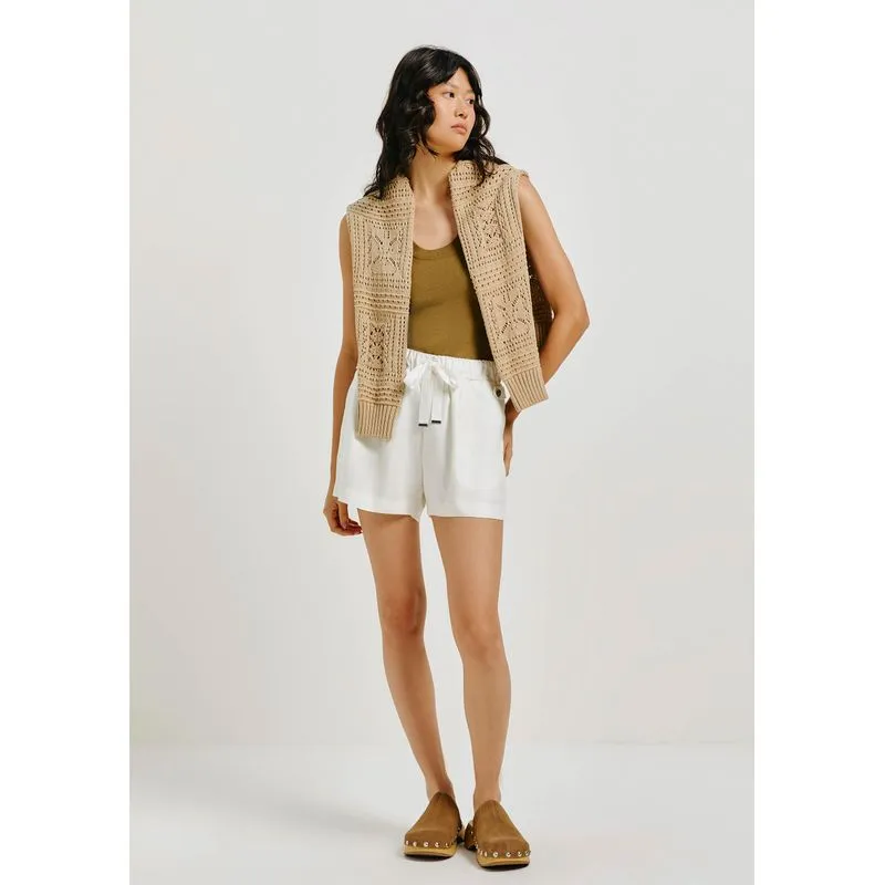 Shorts Básico Feminino Cintura Média Em Viscose - Off white EXG
