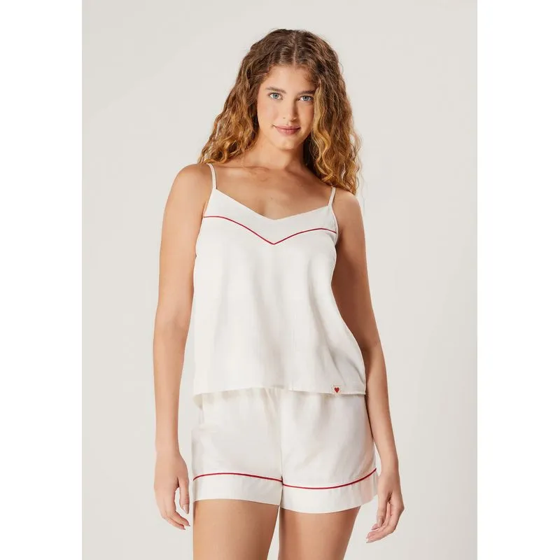 Pijama Curto Feminino Em Tecido De Algodão - Off white P