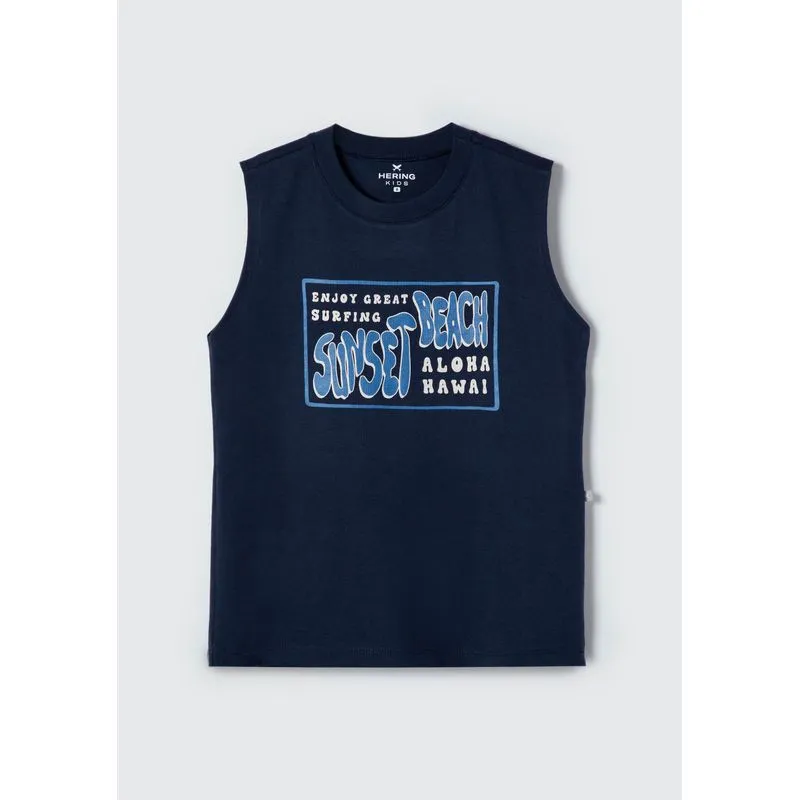 Regata Infantil Menino Em Malha De Algodão Com Estampa - Azul 002
