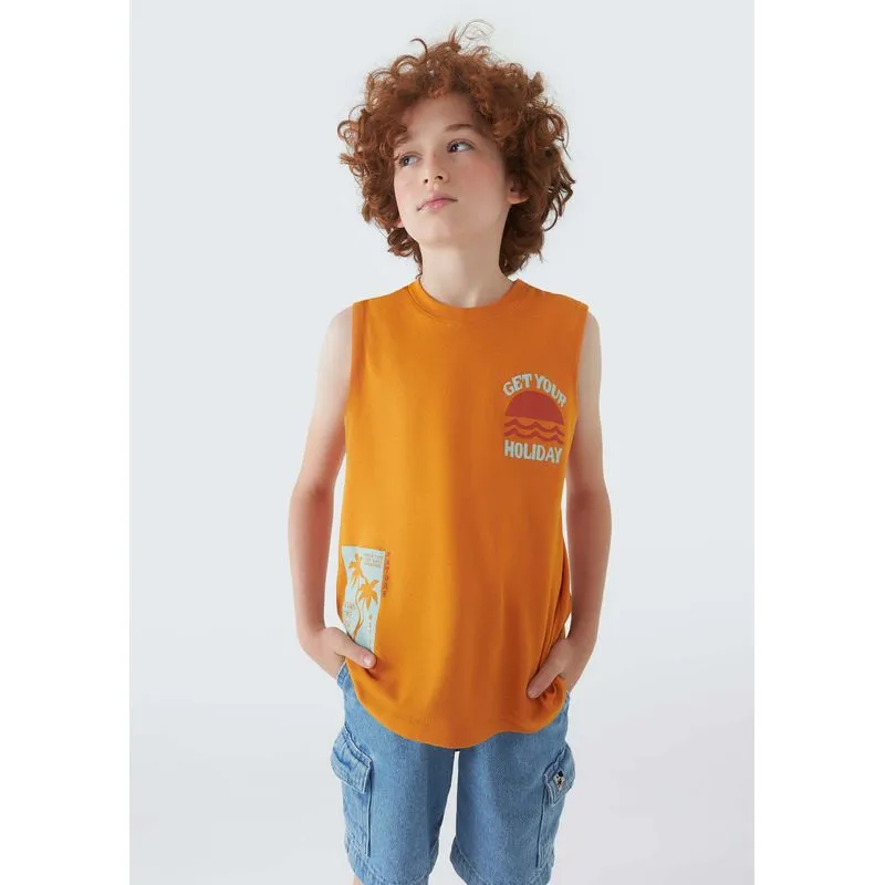 Regata Infantil Menino Em Malha De Algodão Com Estampa - Amarelo 002