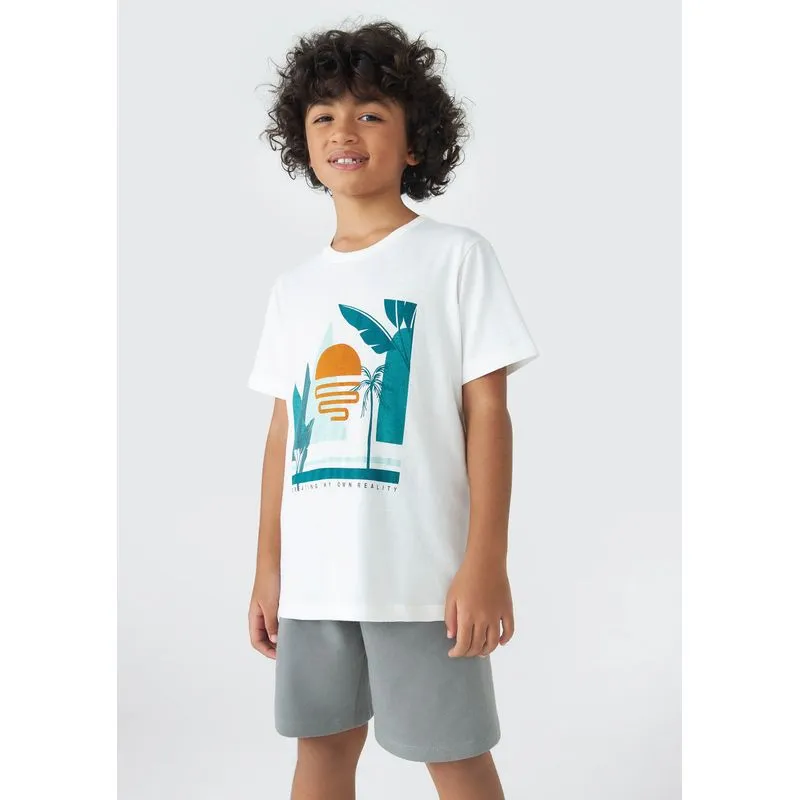 Conjunto Infantil Menino Curto Com Estampa - Off white 008