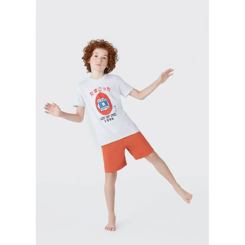 Pijama Infantil Menino Curto Com Estampa - Cinza 004