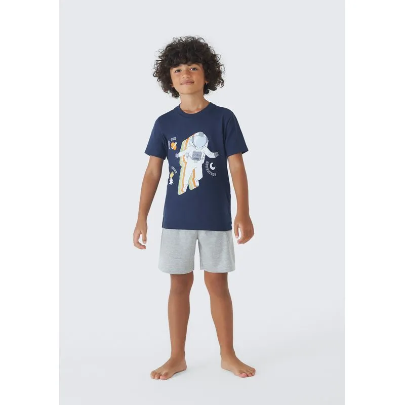Pijama Infantil Menino Curto Com Estampa - Azul 008