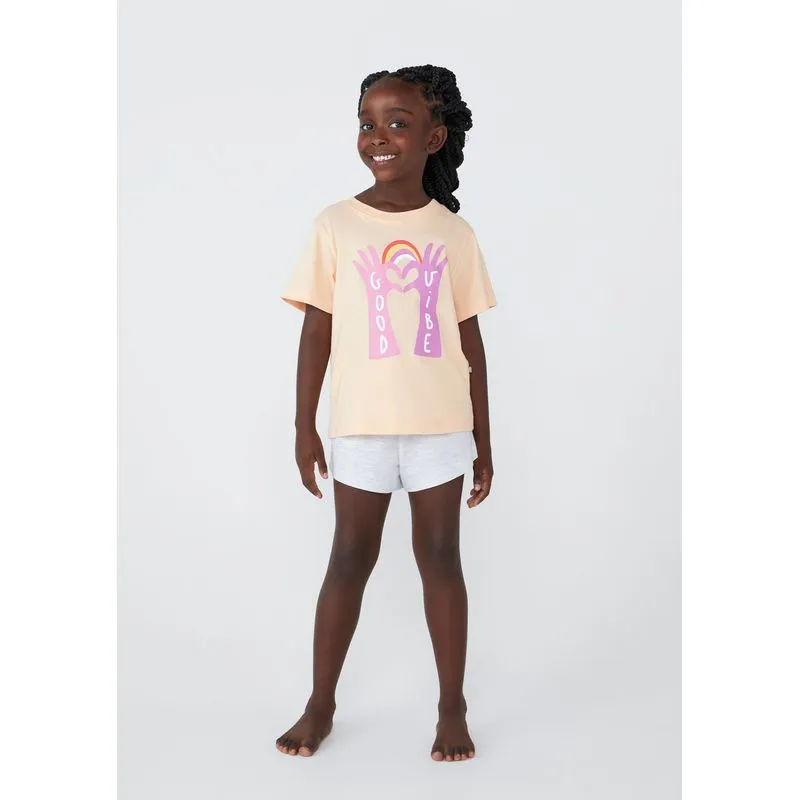 Pijama Infantil Menina Curto Com Estampa - Laranja 012