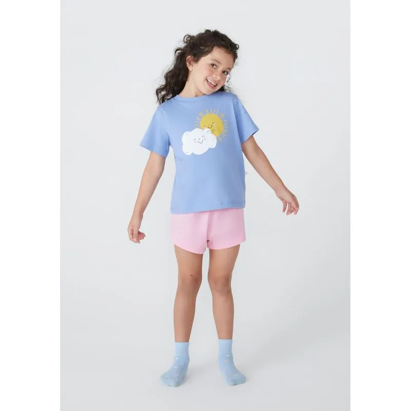 Pijama Infantil Menina Curto Com Estampa - Azul 002