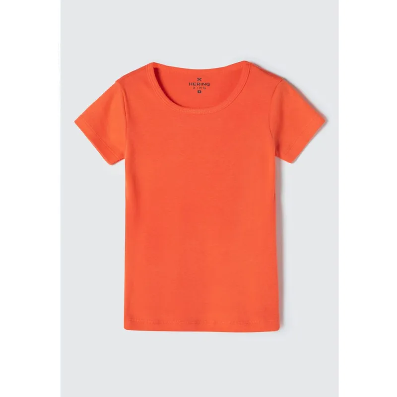 Blusa Básica Infantil Menina Manga Curta Slim Em Ribana - Laranja 002