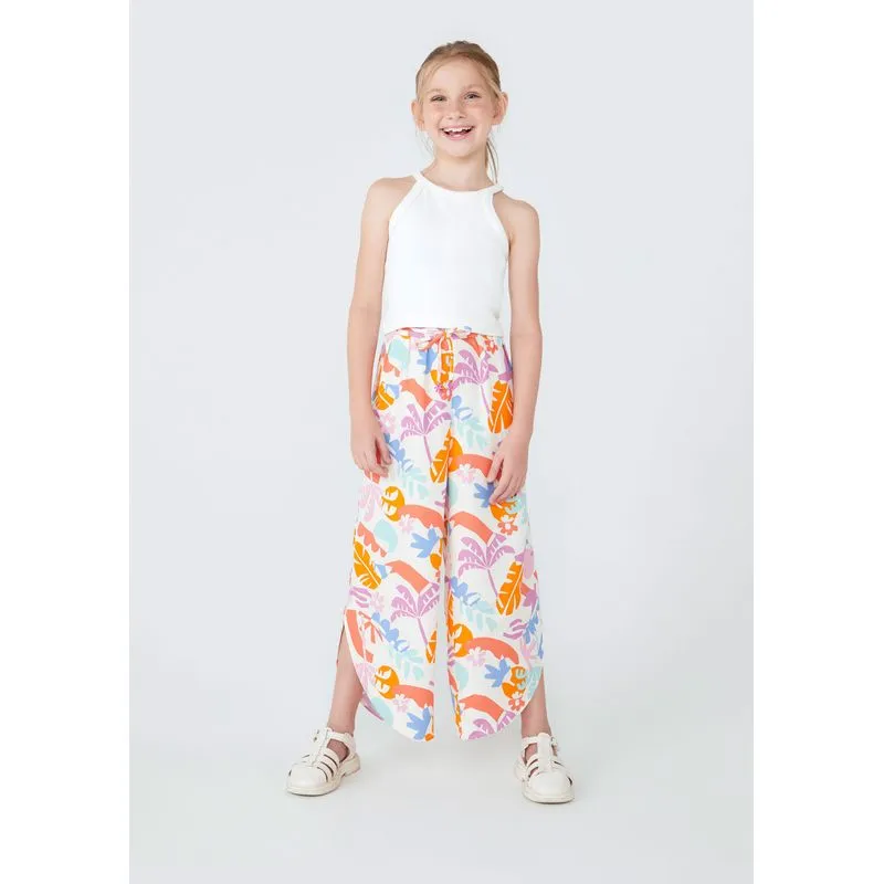 Calça Infantil Menina Pantalona Em Tecido - Off white 014