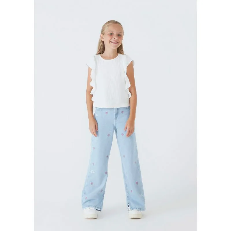 Calça Jeans Sustentável Infantil Menina Skater - Azul 012