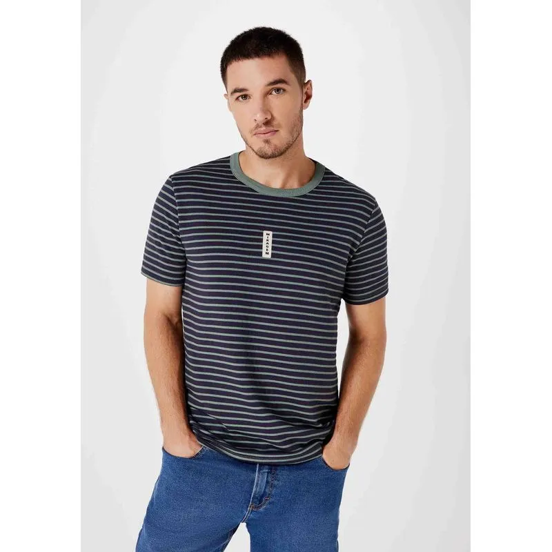 Camiseta Masculina Listrada Com Bordado - Azul XXG