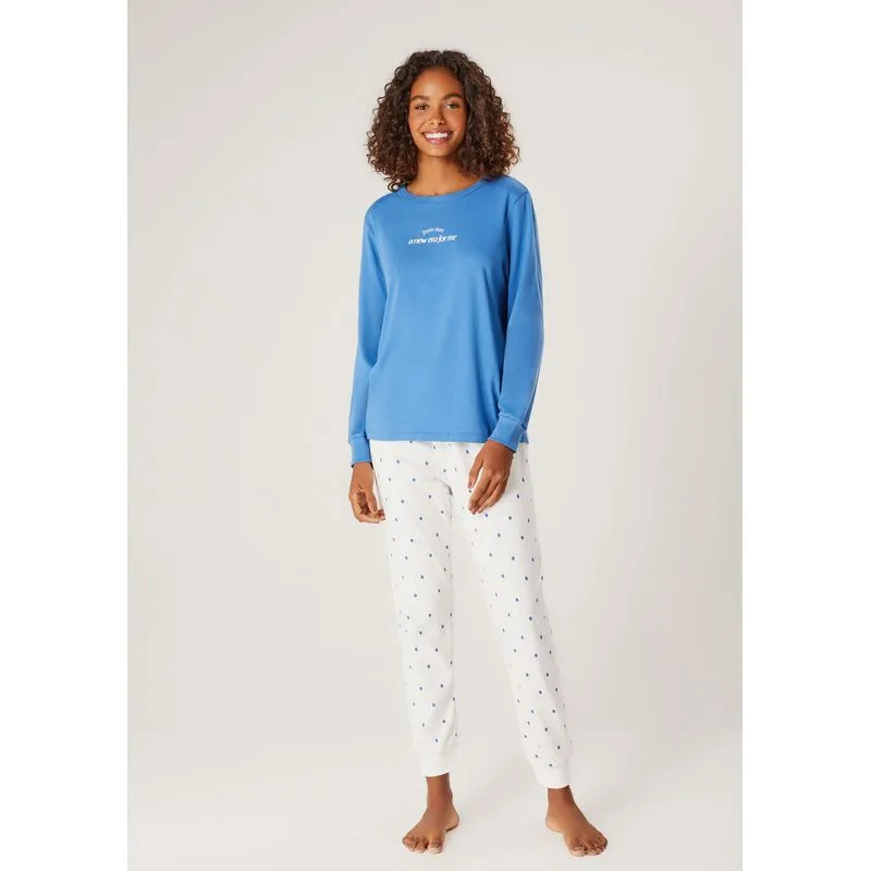 Pijama Longo Feminino Comfort Estampado - Azul XP