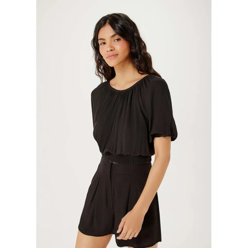 Blusa Cropped Feminina Manga Bufante - Preto G