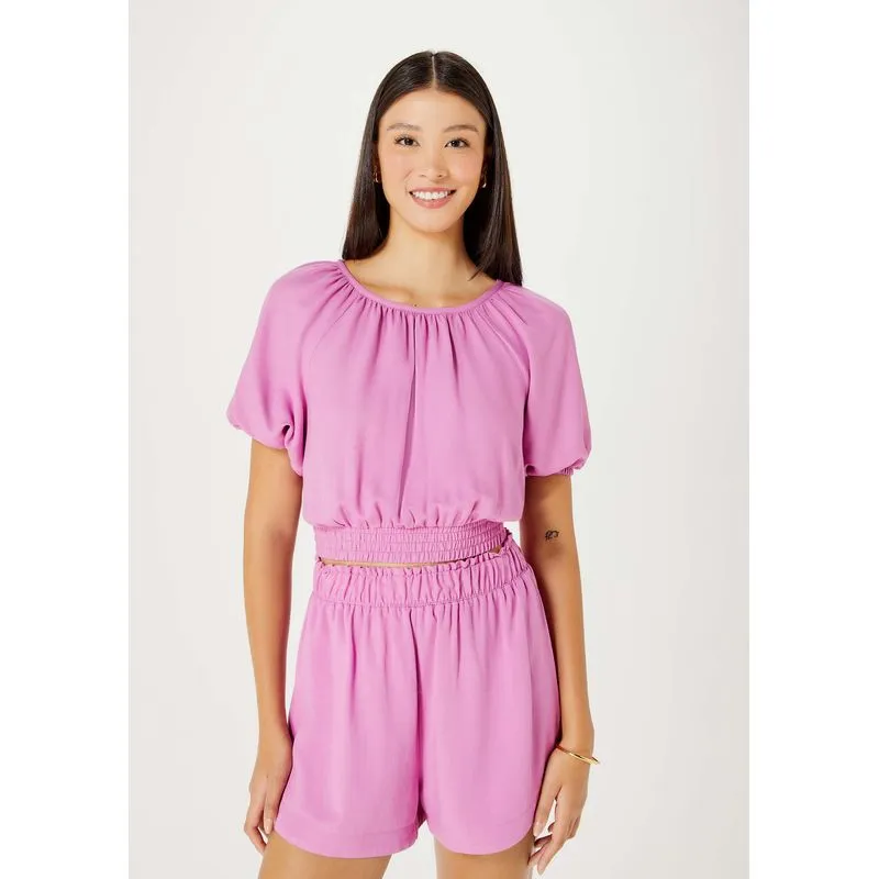 Blusa Cropped Feminina Manga Bufante - Roxo P