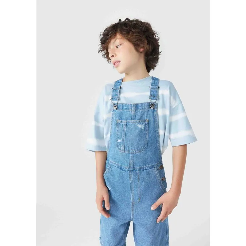 Jardineira Jeans Sustentável Infantil Menino Com Bolsos - Azul 016