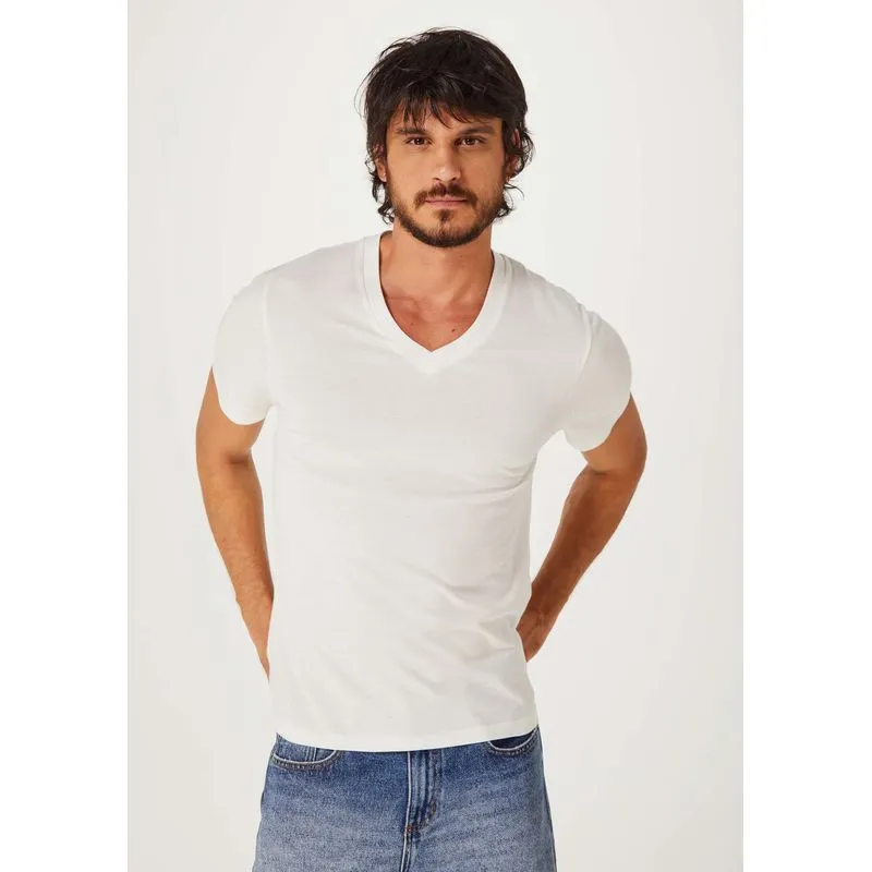 Camiseta Masculina Gola V Básicos do Brasil - Off white M