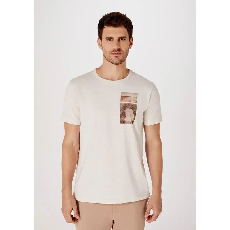 Camiseta Masculina Manga Curta Em Linho - Off white P