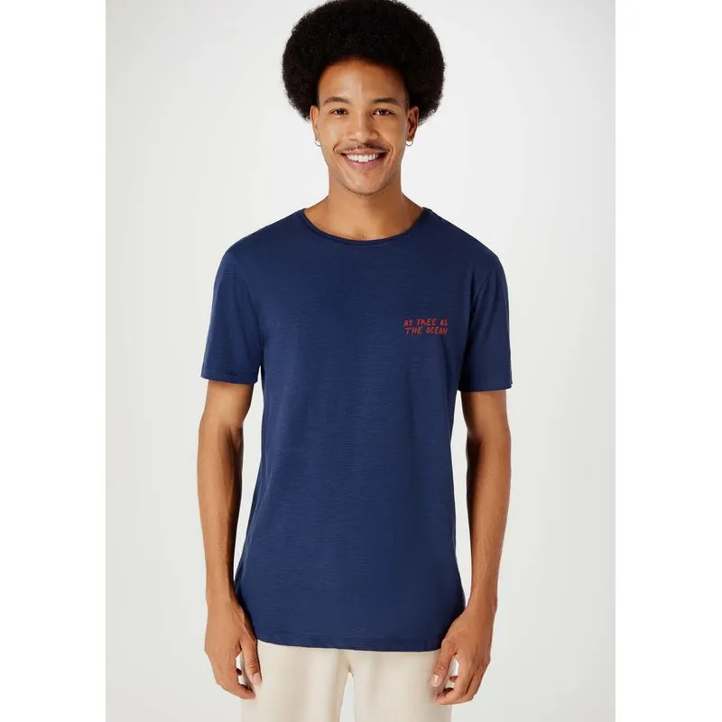 Camiseta Masculina Com Estampa Em Malha Flamê - Azul M