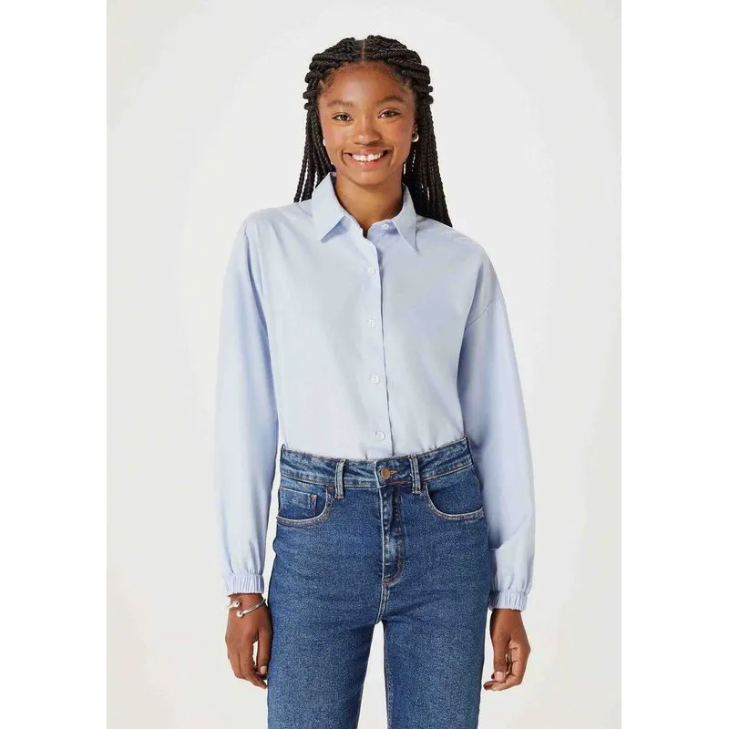 Camisa Feminina Oversized Em Tricoline - Azul XP
