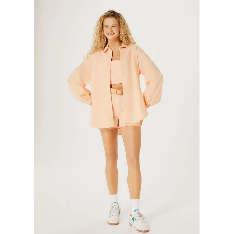 Camisa Feminina Oversized Em Tricoline - Laranja XP