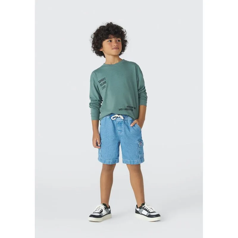 Bermuda Jeans Sustentável Infantil Menino Cargo - Azul 008