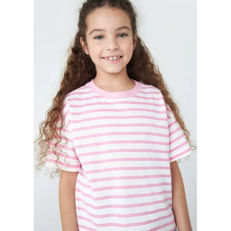 Blusa Básica Infantil Menina Manga Curta Listrada - Rosa 010